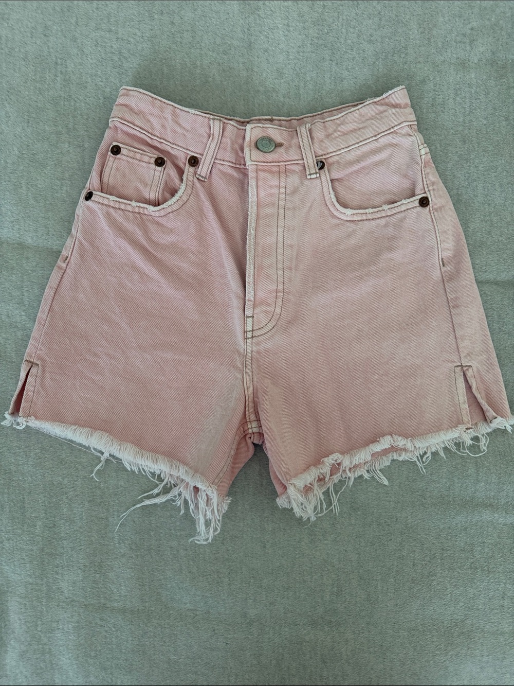 Zara Light Pink Frayed-Hem Denim Shorts